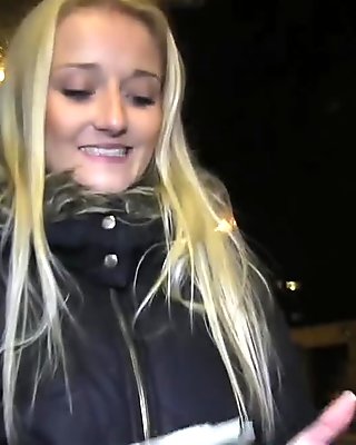 PublicAgent Long haired blonde takes big cum loud in her mouth