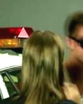 Horny big boobed cop stops Justin to fuck him in public