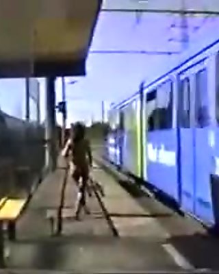 Hot woman nude walk around the railway
