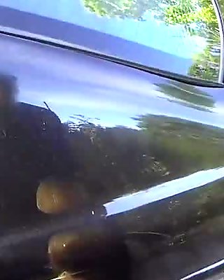 Brunette sucks fake cops dick on the public road