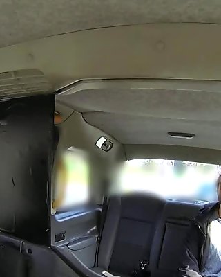 Busty brunette student fucked in fake taxi in public
