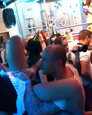 Male strippers fucking party girls in public