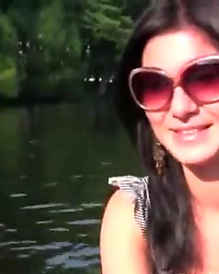 Euro beauty shows her tits on boat