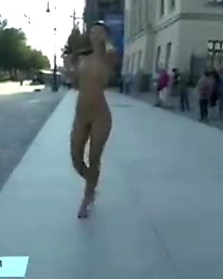 Hot babes shows their naked bodies on public streets