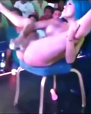 sexy kinky stripper girl masturbate & piss in public party